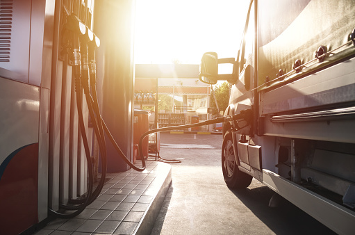 Truck refueling on a petrol station